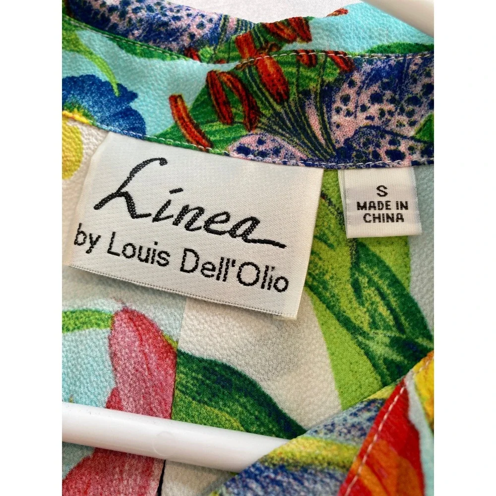 Linea Louis Dell'Olio Womens Blue Floral Butterfly Shirt Dress Sz S Resortwear - Picture 5 of 11